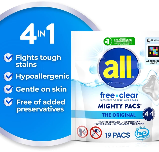 Alt view image 4 of 5 - All Free Clear Mighty Pacs Unit Dose Laundry Detergent, 19 Count