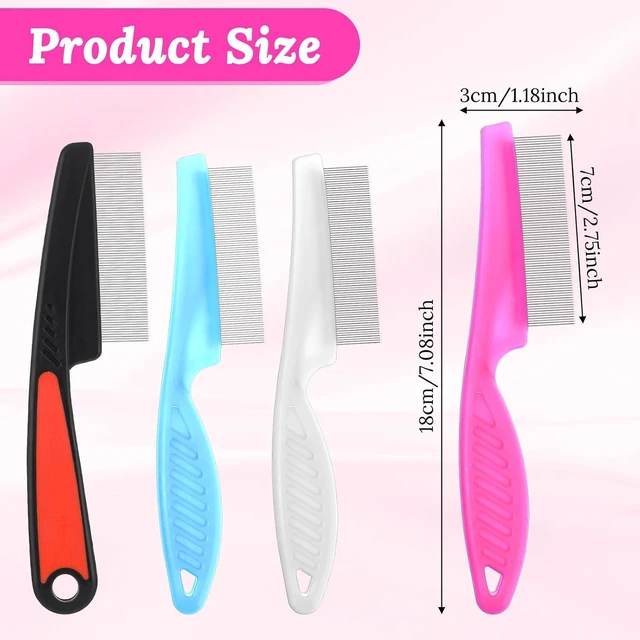 Alt view image 6 of 7 - Yolev 4 Pcs Stainless Steel Fine Tooth Dandruff Comb for Lice, Thick, Dry, Curly Hair, Adult Unisex (Pink, Blue, White, Black)