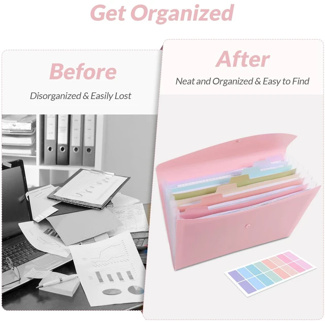 Alt view image 2 of 7 - SKYDUE Cute Accordion File Organizer, 8-Pocket Expanding File Folder with Colorful Tabs, for School Office Hospital Tax Receipts Storage, Letter/A4 Size, Pink