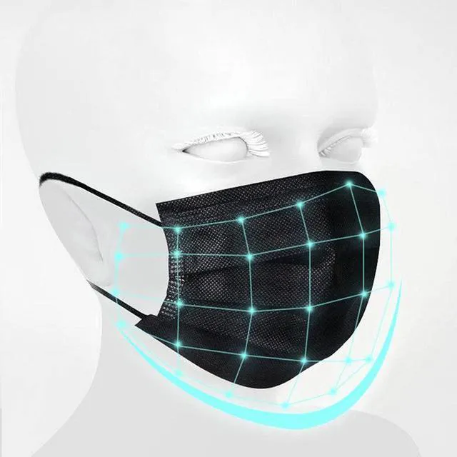 Alt view image 3 of 4 - NNPCBT 100PCS 3 Ply Black Disposable Face Mask Filter Protection