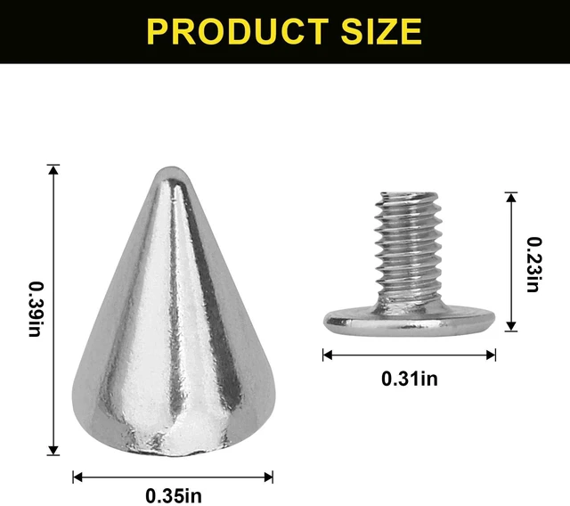 Alt view image 7 of 7 - 100 Pairs Metal Bullet Cone Spikes Screwback Studs Punk
