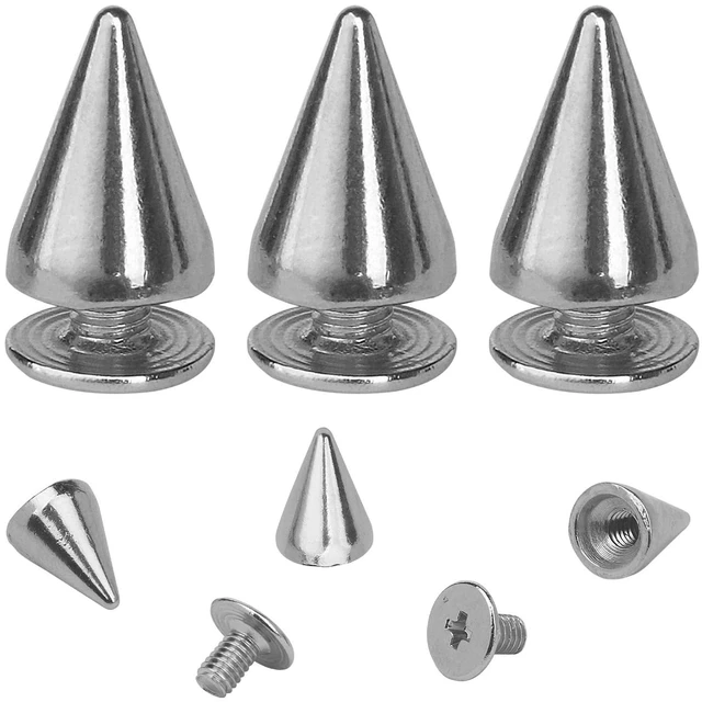 Alt view image 6 of 7 - 100 Pairs Metal Bullet Cone Spikes Screwback Studs Punk