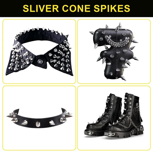 Alt view image 4 of 7 - 100 Pairs Metal Bullet Cone Spikes Screwback Studs Punk