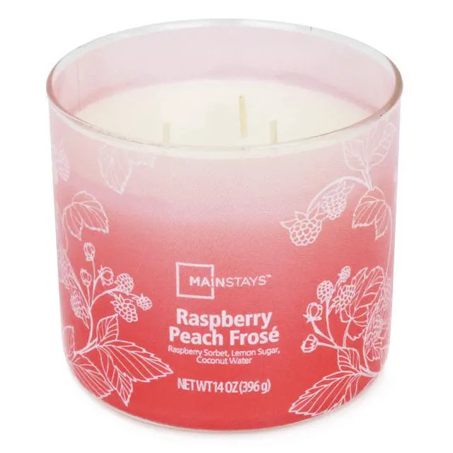 Alt view image 3 of 5 - Mainstays 3-Wick Ombre Wrap Raspberry Peach Scented Candle 14oz