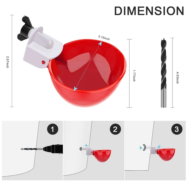 Alt view image 5 of 6 - 6 Pack Automatic Chicken Water Cups With Tee Fittings And Mounting Hole Opener For Poultry Chicken Duck Goose Turkey