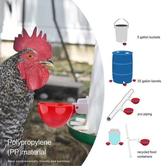 Alt view image 4 of 6 - 6 Pack Automatic Chicken Water Cups With Tee Fittings And Mounting Hole Opener For Poultry Chicken Duck Goose Turkey