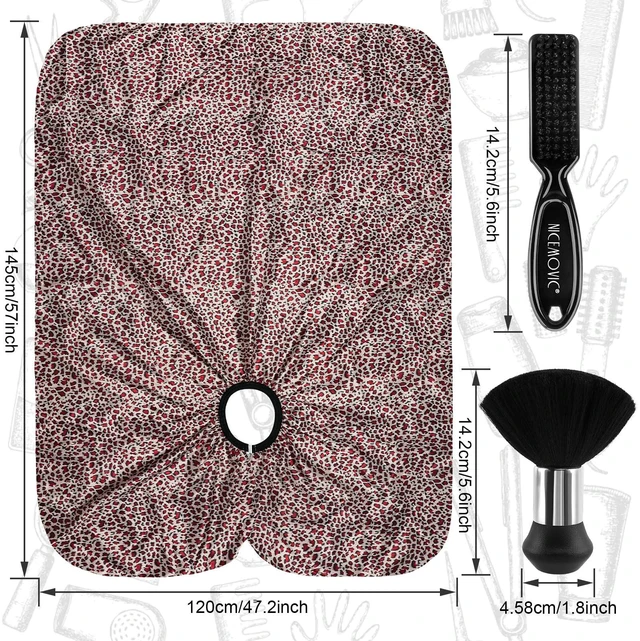 Alt view image 2 of 7 - NICEMOVIC Barber Cape with Neck Duster Brush and Barber Brush, Leopard Print, Professional Salon Haircut Styling Accessories