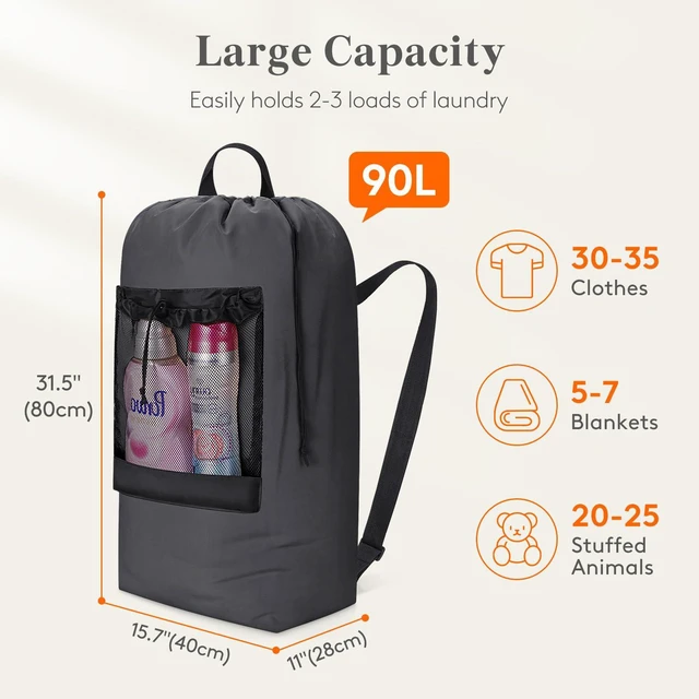Alt view image 6 of 6 - Lifewit Travel Laundry Bag Backpack, 90L, Gray