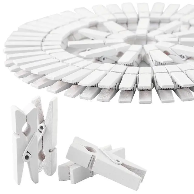 Alt view image 5 of 5 - HSTECH 100 Pcs White Mini Natural Wooden Clothespins with 82 Ft Jute Twine and 1.38in Craft Photo Clips for Home School Arts Crafts Decor Weddings