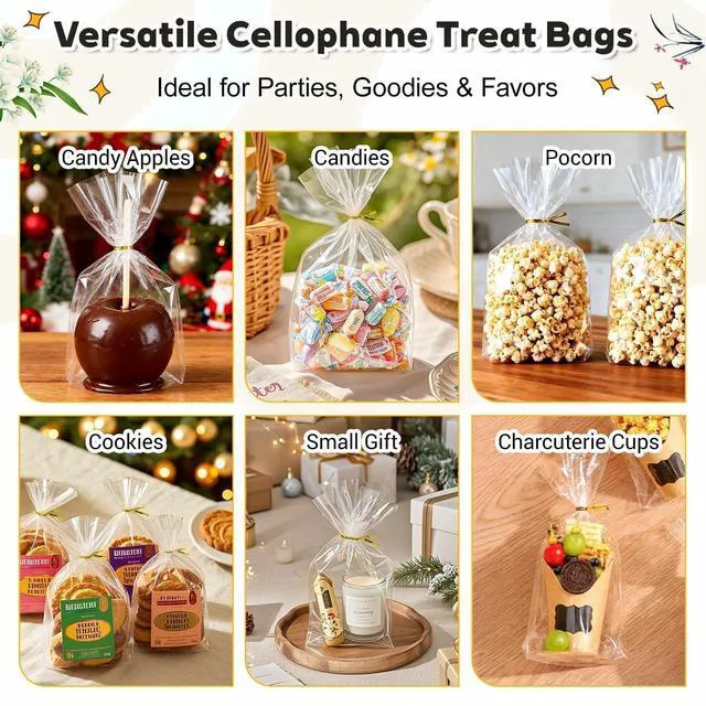 Alt view image 6 of 6 - PigPotParty Cellophane Treat Bags 6x9in, 50 Pack, Clear Goodie Bags