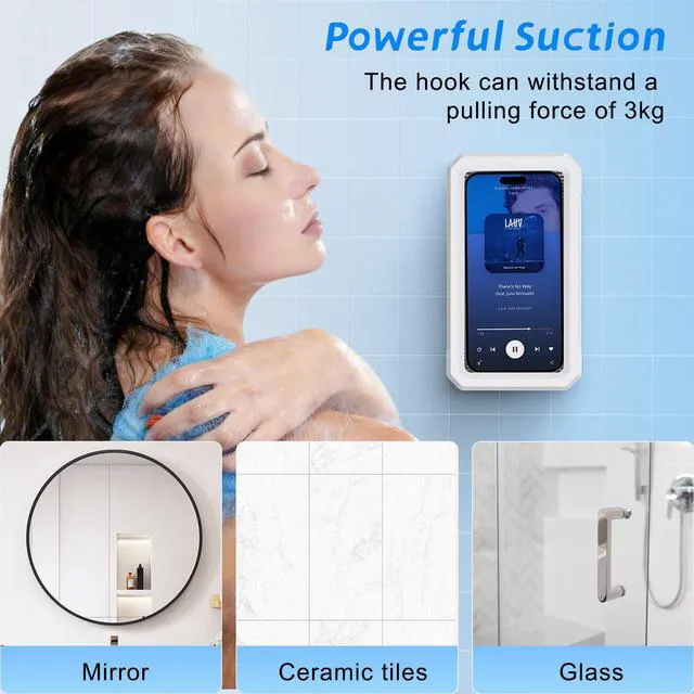 Alt view image 4 of 6 - Waterproof Shower Phone Holder, 480 Rotatable, Multi-Angle Adjustable, Wall Mounted for Bathroom Bathtub Kitchen Mirror, Compatible with 4-7" Smartphones
