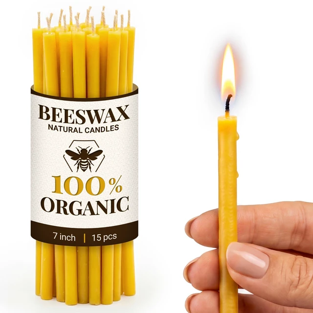 Main image of 110440 Natural Candles 7" 15 Pcs 100% Pure Bee Wax Deep Yellow with Honey Scent and Cotton Wicks - Eco Friendly for Home Decoration Birthday Cake