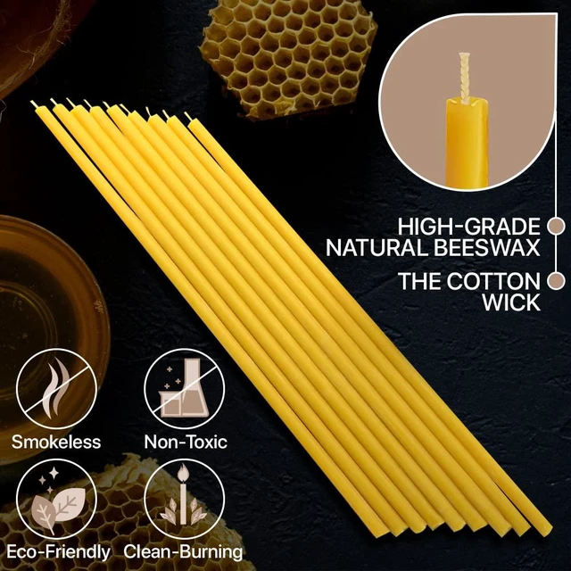 Alt view image 4 of 6 - 110440 Natural Candles 7" 15 Pcs 100% Pure Bee Wax Deep Yellow with Honey Scent and Cotton Wicks - Eco Friendly for Home Decoration Birthday Cake