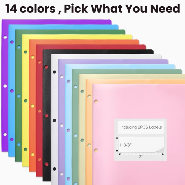 Main image of Sooez 2-Pocket Plastic Folders, 3-Hole Punched