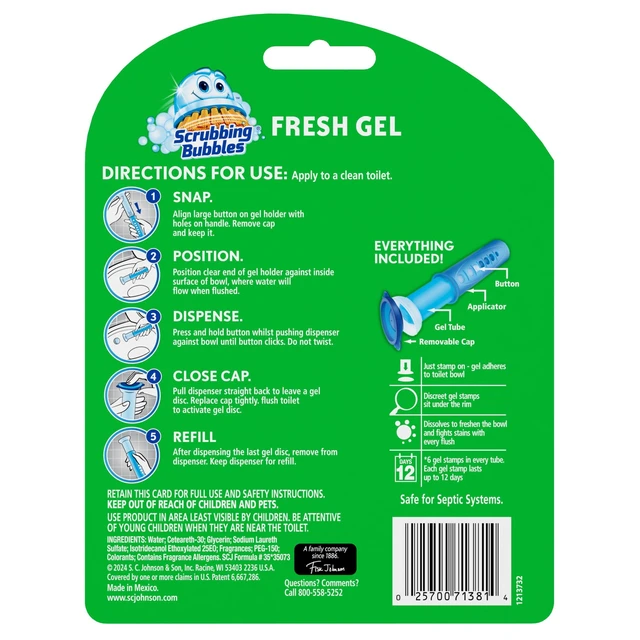 Alt view image 2 of 5 - Scrubbing Bubbles Automatic Toilet Bowl Cleaner Fresh Gel Cleaning Stamp Rainshower Dispenser and 6 Gel Stamps