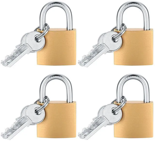 Main image of 4 Pcs Small Keyed Solid Brass Padlocks with Same Keys for Toolbox Sheds Storage Unit Gym Fence Lockers