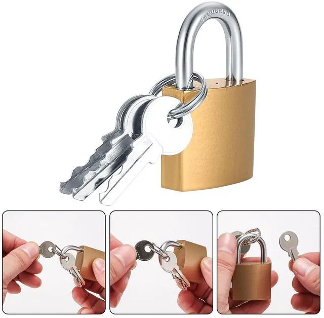 Alt view image 6 of 7 - 4 Pcs Small Keyed Solid Brass Padlocks with Same Keys for Toolbox Sheds Storage Unit Gym Fence Lockers