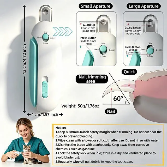 Alt view image 6 of 7 - Adjustable Cat Nail Clippers with Safety Guard & Hidden File, Splash-Proof Painless Blue Claw Scissors for Kittens & Indoor Cats