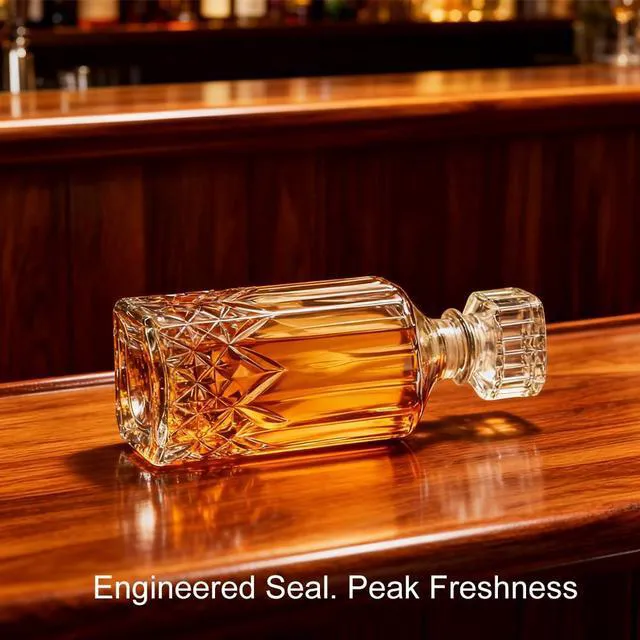 Alt view image 7 of 7 - 32oz Glass Whiskey Decanter with Airtight Geometric Stopper for Liquor, Bourbon, Scotch, Vodka, Brandy, Wine