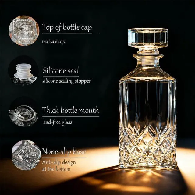 Alt view image 6 of 7 - 32oz Glass Whiskey Decanter with Airtight Geometric Stopper for Liquor, Bourbon, Scotch, Vodka, Brandy, Wine