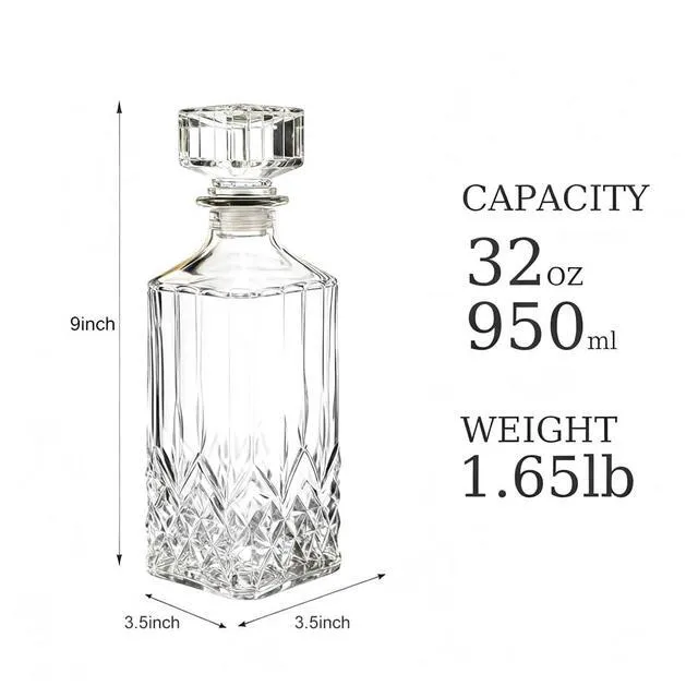 Alt view image 3 of 7 - 32oz Glass Whiskey Decanter with Airtight Geometric Stopper for Liquor, Bourbon, Scotch, Vodka, Brandy, Wine
