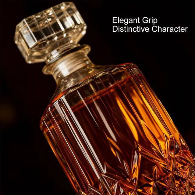 Alt view image 2 of 7 - 32oz Glass Whiskey Decanter with Airtight Geometric Stopper for Liquor, Bourbon, Scotch, Vodka, Brandy, Wine