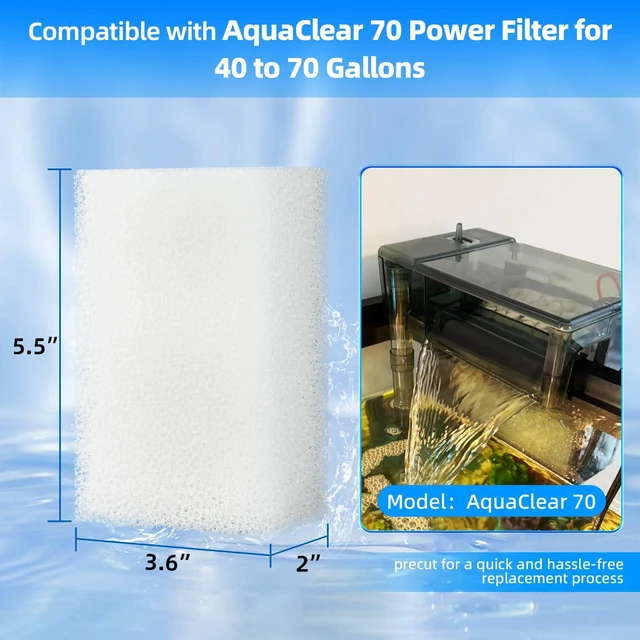 Alt view image 6 of 7 - AQUANEAT 6-Pack Filter Sponge Pads for AquaClear 70, Aquarium Foam Insert, Fish Tank Filter Media