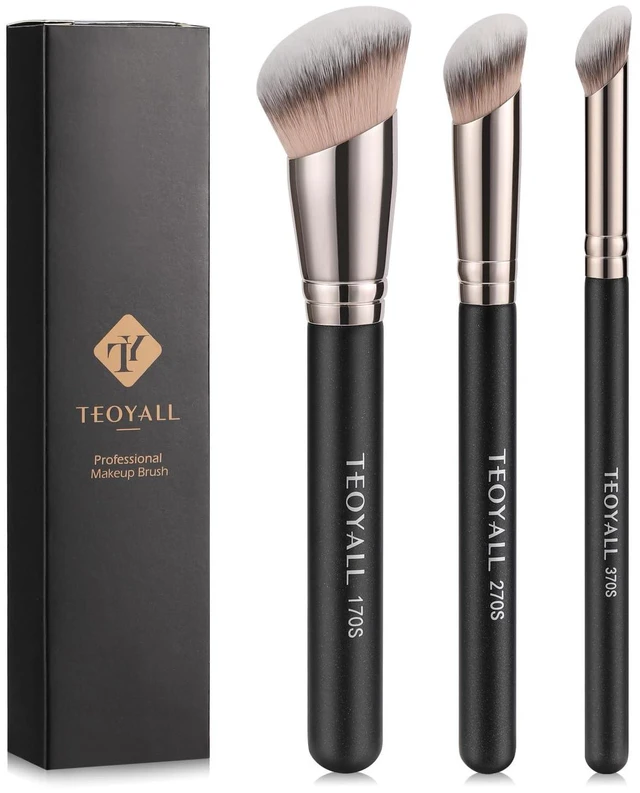 Main image of TEOYALL 3Pcs Angled Blending Brush Set for Foundation Contour Concealer