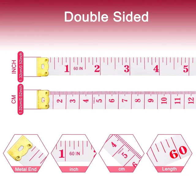 Alt view image 6 of 7 - GDMINLO 3 Pack Tape Measure, Retractable Body Measuring Tape for Sewing, Tailor, Knitting, Craft, Weight Loss, 60-inch/1.5M, Small Push Button, Double Scales