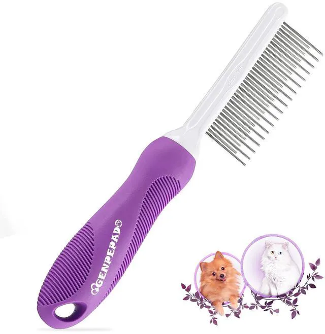 Main image of GENPEPADO Detangling Grooming Comb for Dogs & Cats with Matted Hair, Long & Short Stainless Steel Fine Teeth for Removing Mats, Tangles, Knots & Loose Fur from Undercoat