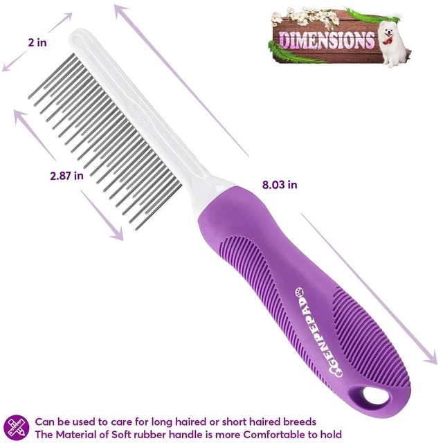 Alt view image 4 of 7 - GENPEPADO Detangling Grooming Comb for Dogs & Cats with Matted Hair, Long & Short Stainless Steel Fine Teeth for Removing Mats, Tangles, Knots & Loose Fur from Undercoat