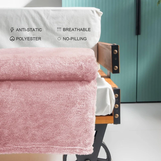 Alt view image 3 of 6 - Exclusivo Mezcla Large Fuzzy Fleece Throw Blanket, Dusty Pink