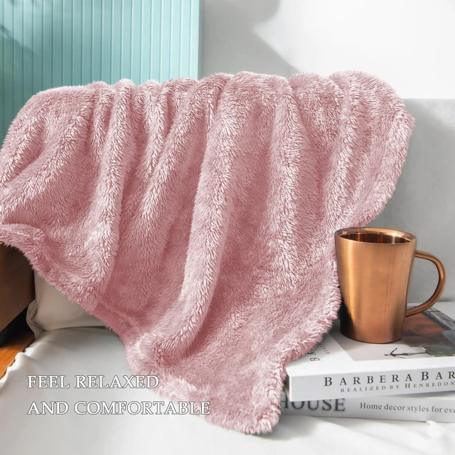 Alt view image 4 of 6 - Exclusivo Mezcla Large Fuzzy Fleece Throw Blanket, Dusty Pink