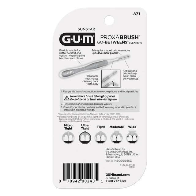 Alt view image 3 of 6 - GUM Proxabrush Go-Betweens Ultra Tight Interdental Brushes, Soft Bristled Dental Picks, 2 Pack, 10 Count