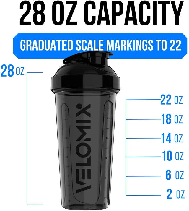 Alt view image 3 of 6 - VELOMIX 2 Pack 28oz Protein Shaker Bottle, Black/Transparent