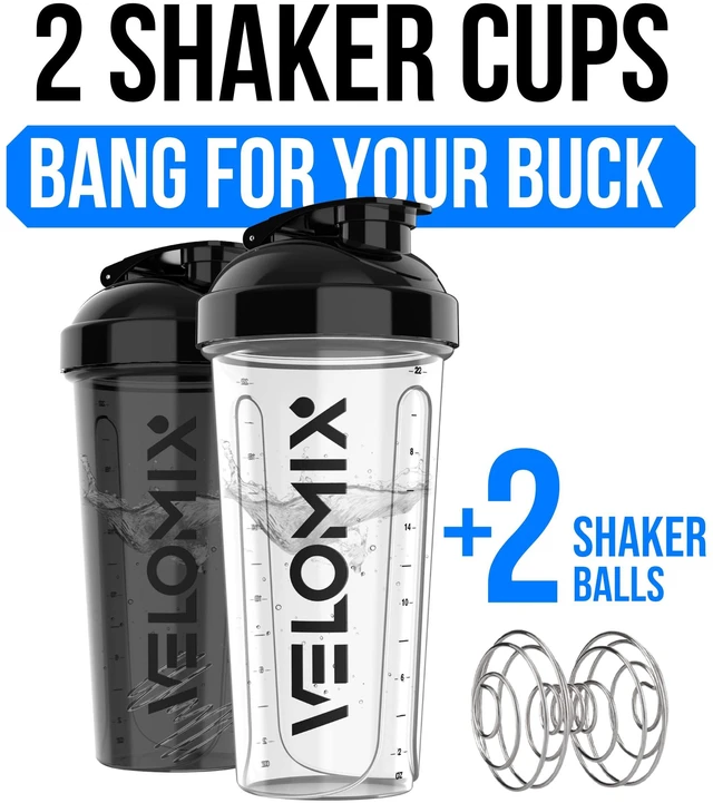 Alt view image 2 of 6 - VELOMIX 2 Pack 28oz Protein Shaker Bottle, Black/Transparent