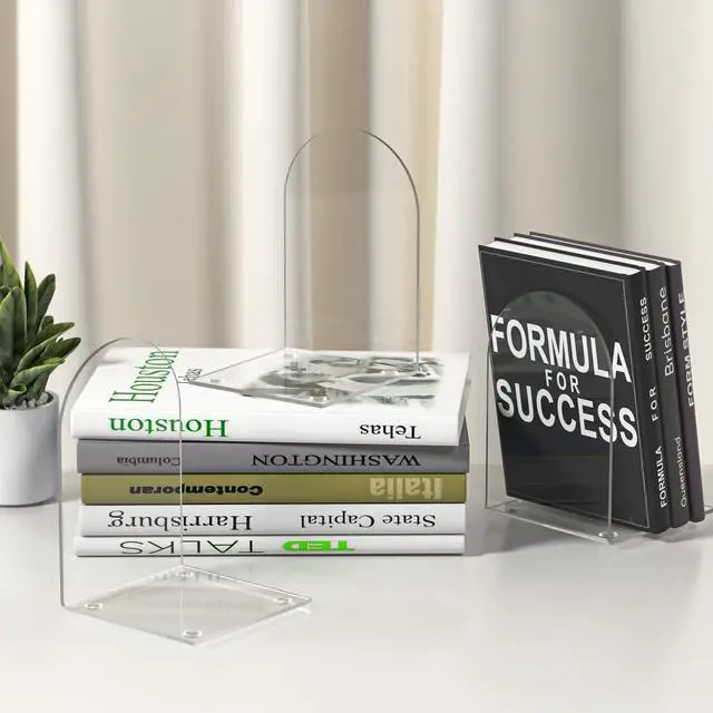 Alt view image 7 of 7 - Acrylic Bookends 4 Pieces, Clear Transparent Book Ends for Shelves, Desktop Organizer, Book Stopper, Home Office Supplies