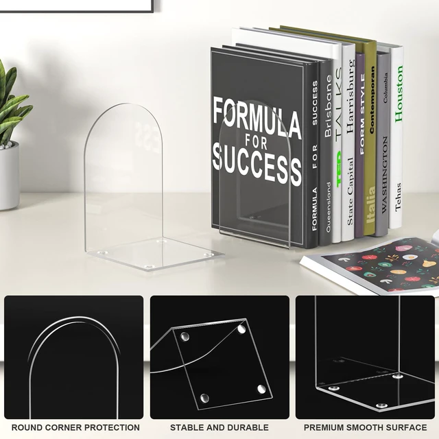 Alt view image 3 of 7 - Acrylic Bookends 4 Pieces, Clear Transparent Book Ends for Shelves, Desktop Organizer, Book Stopper, Home Office Supplies