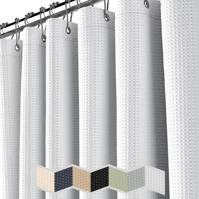Alt view image 2 of 7 - NEATERIZE White Waffle Shower Curtain 72x72 Inches Hotel Style Fabric