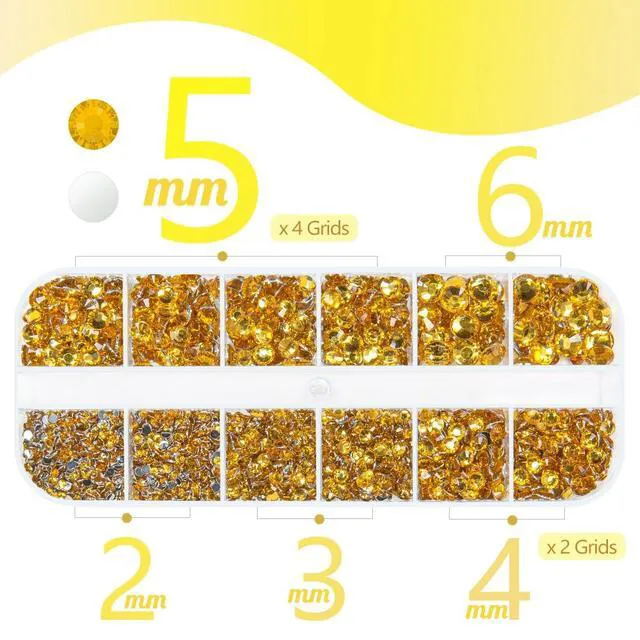 Alt view image 4 of 5 - Qiipii Golden Yellow Crystal Resin Rhinestones with B7000 Jewelry Glue, Gold Flatback Stones 2-6mm for Bedazzling, Crafting, Nails, Face, Eyes, Makeup, Tumblers, Crafts