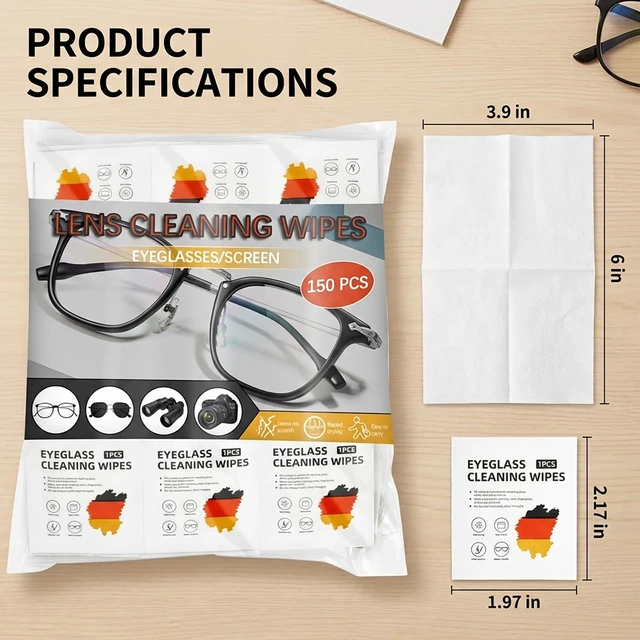 Alt view image 5 of 7 - Lens Cleaning Wipes 150 Count Wrapped for Eyeglasses Screens Cameras