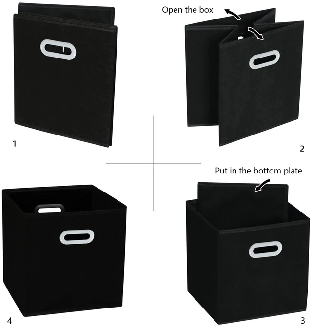 Alt view image 5 of 6 - Fabric Cube Organizer Bins with Dual Handles, Foldable, Set of 3, Black