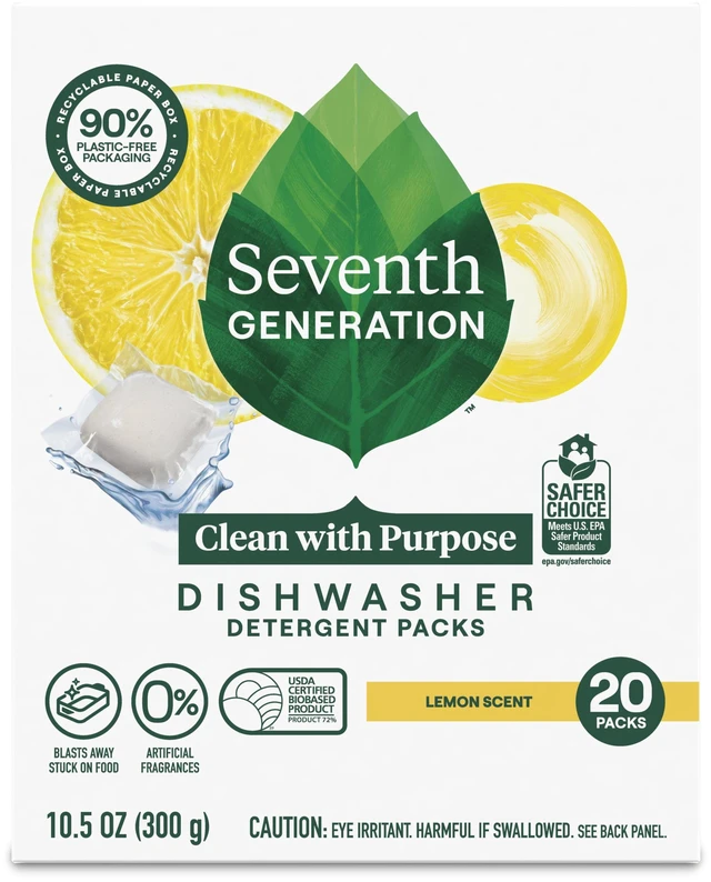 Main image of Seventh Generation Dishwasher Detergent Packs, Lemon Scent, 20 Count