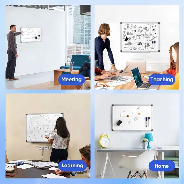 Alt view image 4 of 7 - VUSIGN 24" x 18" Magnetic Whiteboard with Silver Frame, Dry Erase Board for Office Home School - Includes 1 Eraser, 2 Multicolor Markers & 4 Magnets