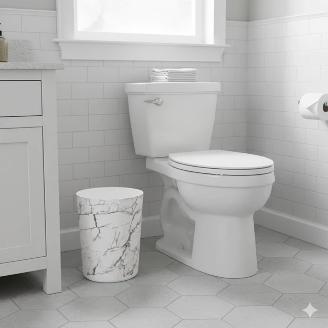 Alt view image 3 of 5 - Mainstays 5gal Open-Top Bathroom Trash Can, Plastic, White Marble