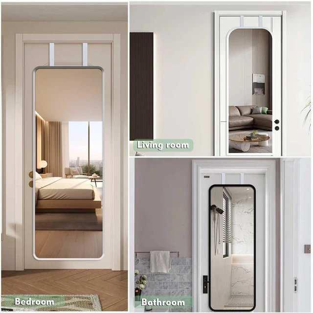 Alt view image 7 of 7 - Over-the-Door Mirror Hanger Set, Adjustable, 2 Pcs Door Brackets with Protective Lining, White, Mirror Not Included
