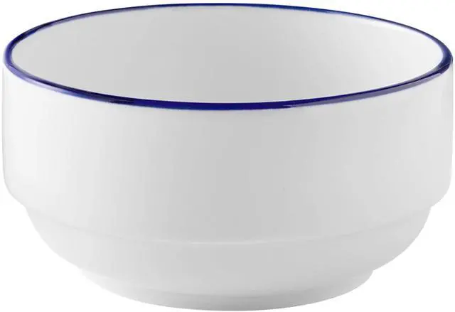 Alt view image 4 of 4 - Mainstays Blue Rim Stoneware Bowl 27 oz, 3-Pack, Blue and White