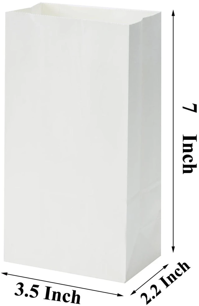 Alt view image 2 of 5 - 50Pcs White Kraft Paper Grocery Bags, 3.5x2.2x7Inches, 1LB, Mini Size, for Cookies Candy Craft