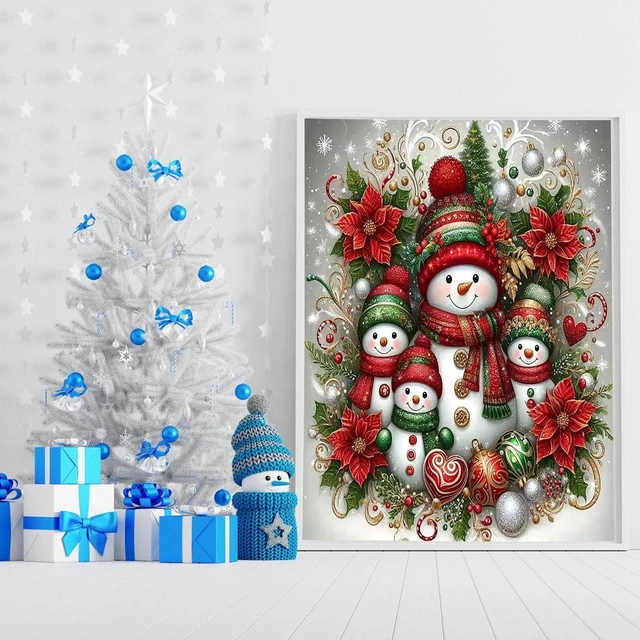 Alt view image 6 of 6 - WEUOPG Christmas Diamond Painting Kits for Adults & Beginners, Snowman Family Full Drill 5D Round Diamond Art Paint, Home Wall Decor (Snowmen-Red)