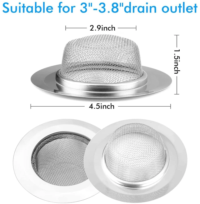 Alt view image 2 of 7 - 2Pcs Stainless Steel Mesh Kitchen Sink Strainer, Large Wide Rim 4.5" Diameter Sink Drain Cover Basket Catcher